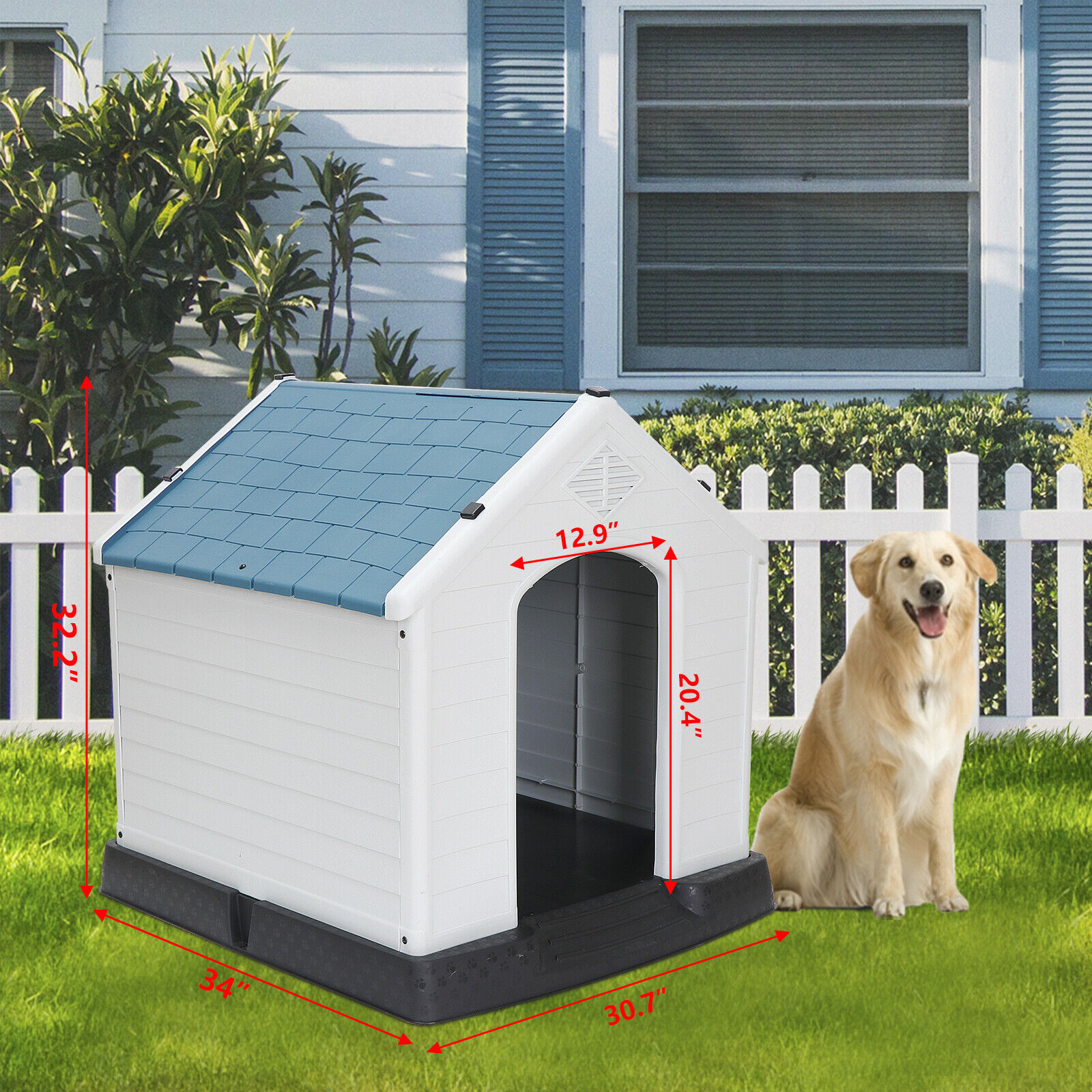 Great Choice Products Large Dog House Durable Plastic Et Kennel Crate With Air Vents Elevated Floor