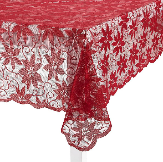 Great Choice Products Christmas Tablecloth, Red Lace With Poinsettia, 152X213Cm