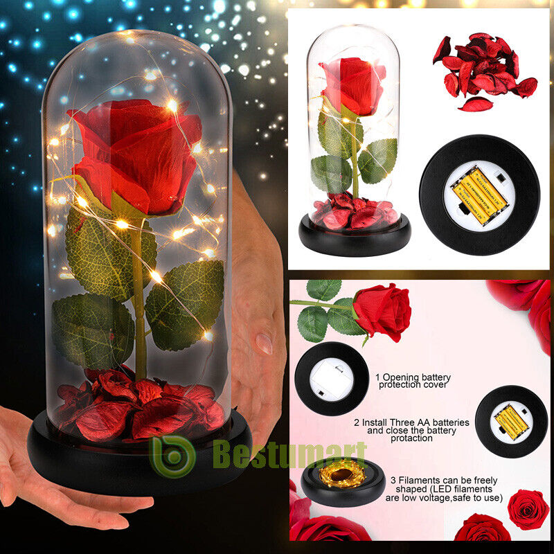 Great Choice Products Rosa De Seda Roja Romántica Artificial, Flores De Rosa De La Bella Y La Bestia
