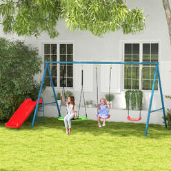 Outsunny Metal Swing Set for Backyard 3 in 1 Design Holds Up to 352lbs