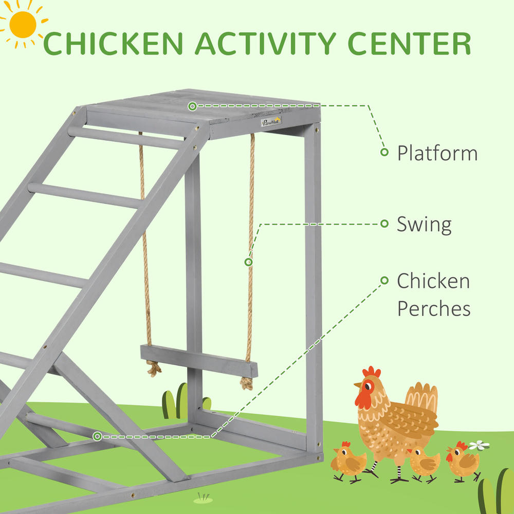 Pawhut Wooden Chicken Toys for Coop with Swing, Multiple Perches, Platform, Gray