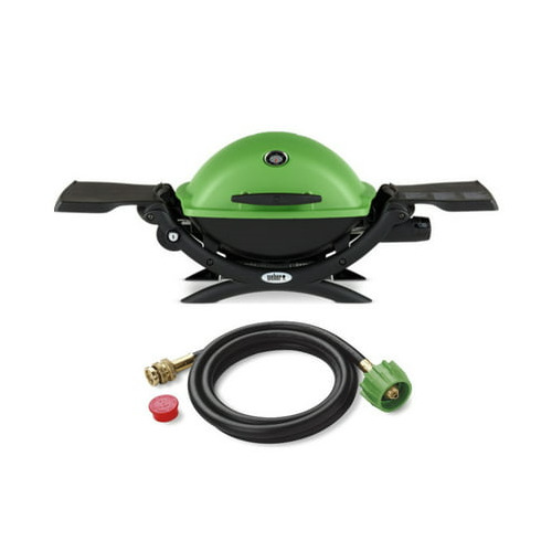 Weber Q 1200 Gas Grill Green and Adapter Hose
