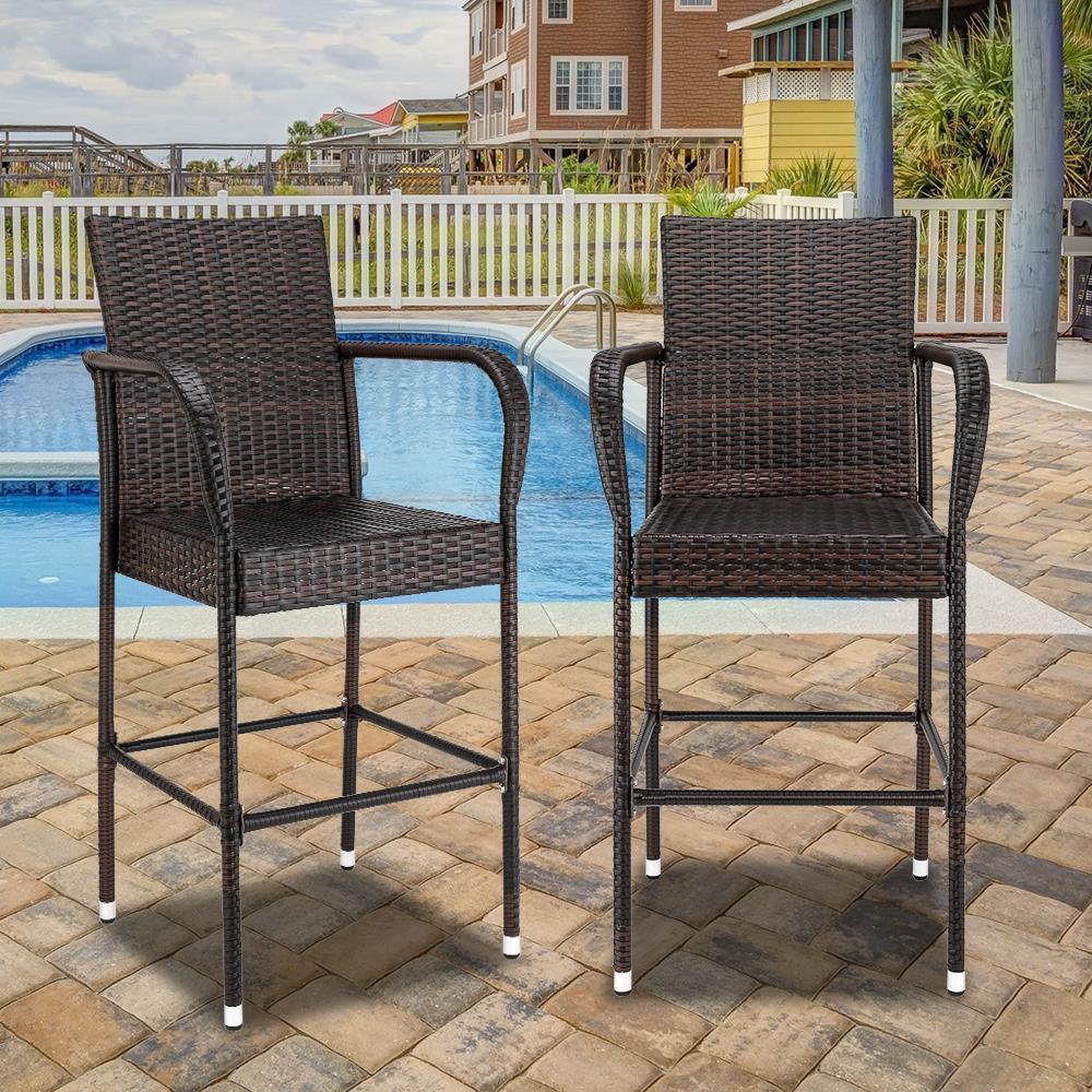 Great Choice Products Set Of 4 Patio Single Backrest Bar Chairs Pe Rattan Iron Wicker Stool Furniture