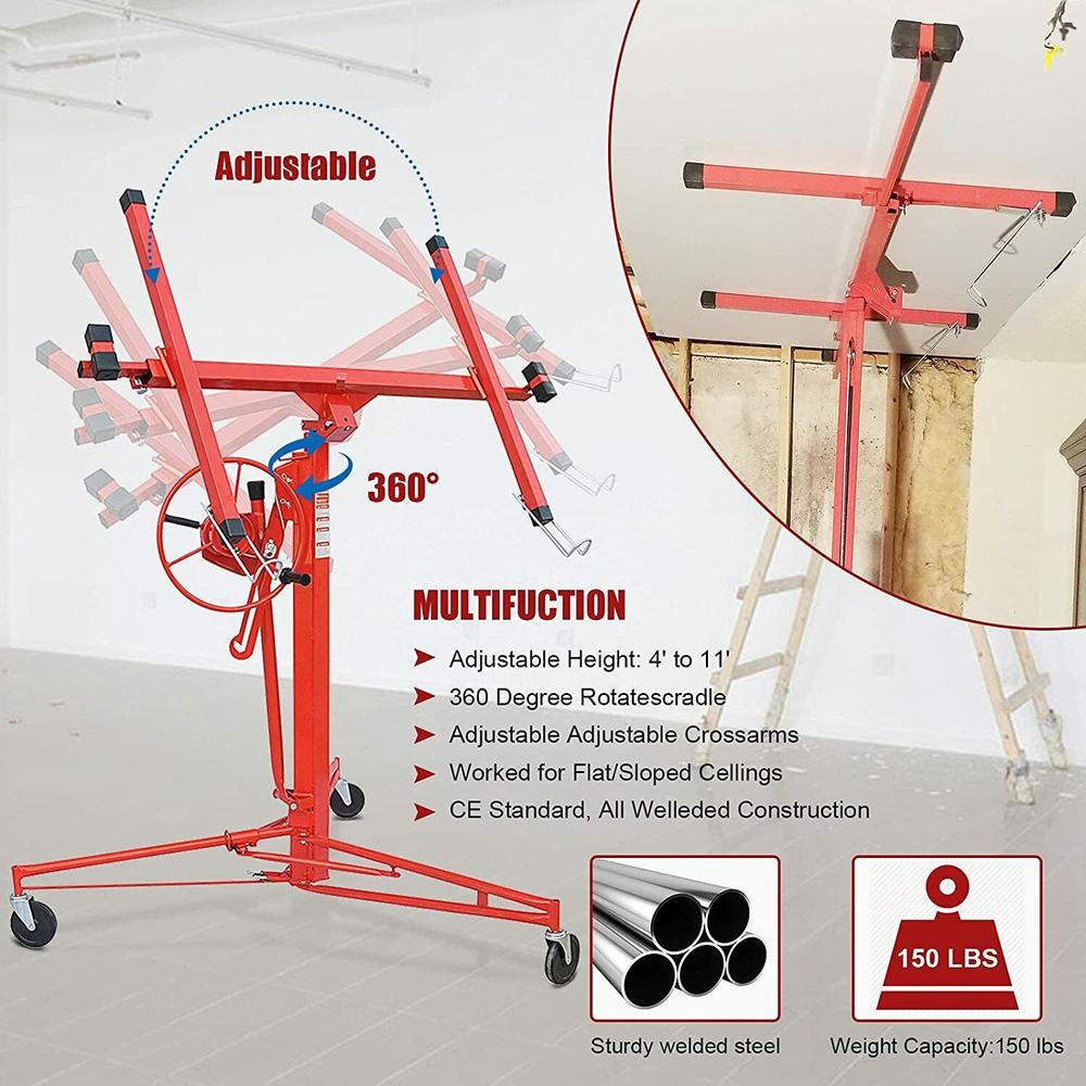 Great Choice Products 11Ft Heavy Duty Drywall Lift Panel Hoist Jack Lifter Rolling Construction Tools