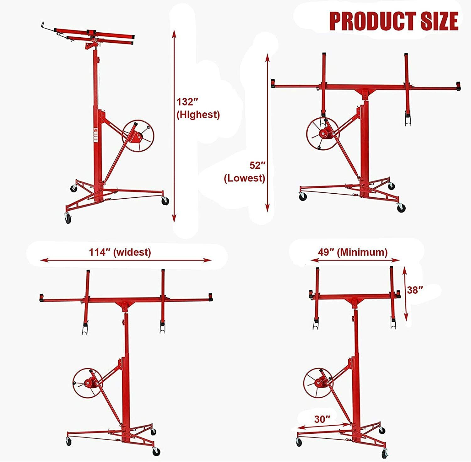 Great Choice Products 11Ft Heavy Duty Drywall Lift Panel Hoist Jack Lifter Rolling Construction Tools