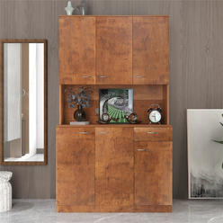Great Choice Products Walnut Kitchen Cabinet Organizer Cupboard With 6 Doors 1 Drawer Storage Shelves
