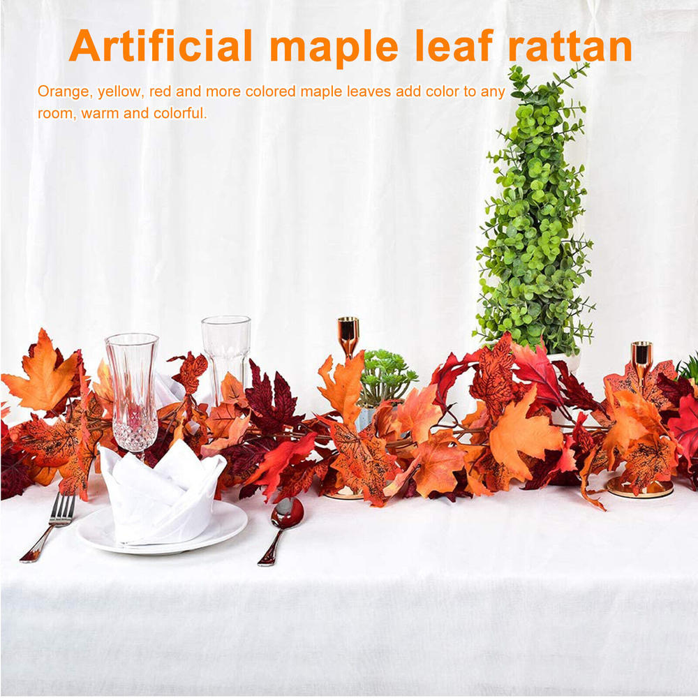 EEEKit 2x Fall Artificial Maple Silk Leaf Rattan Foliage Vine Christmas Halloween Decor
