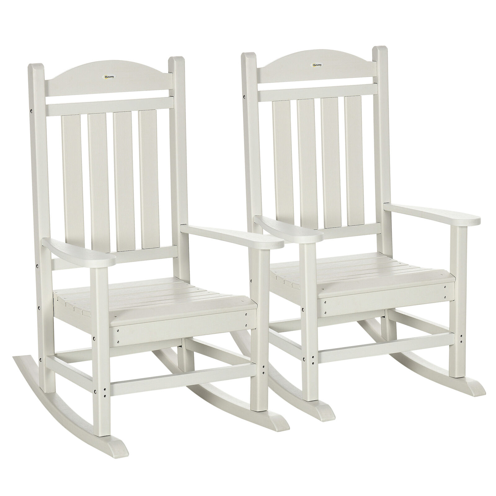 Outsunny Outdoor Rocking Chairs HDPE Slatted Design, Porch Rocker, White