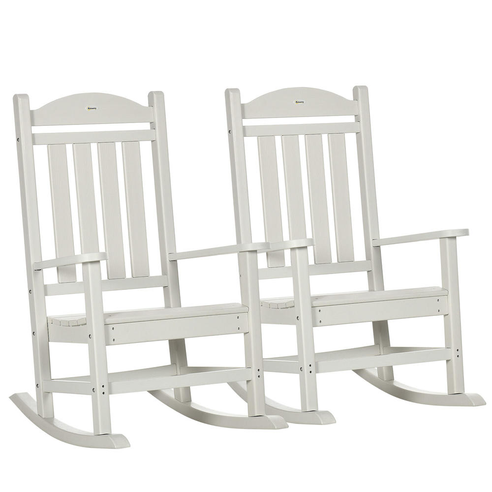 Outsunny Outdoor Rocking Chairs HDPE Slatted Design, Porch Rocker, White