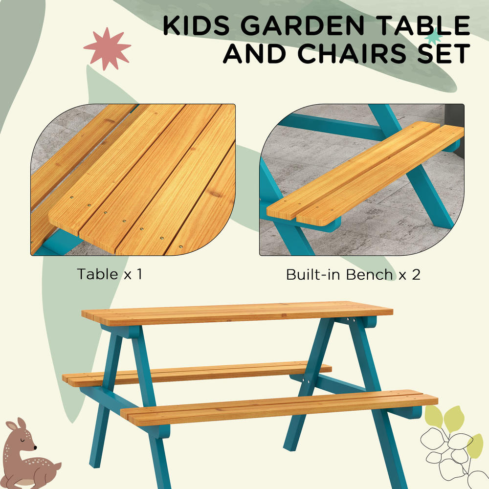 Outsunny Wooden Kids Picnic Table Set for Kids Aged 3-8 Years Old