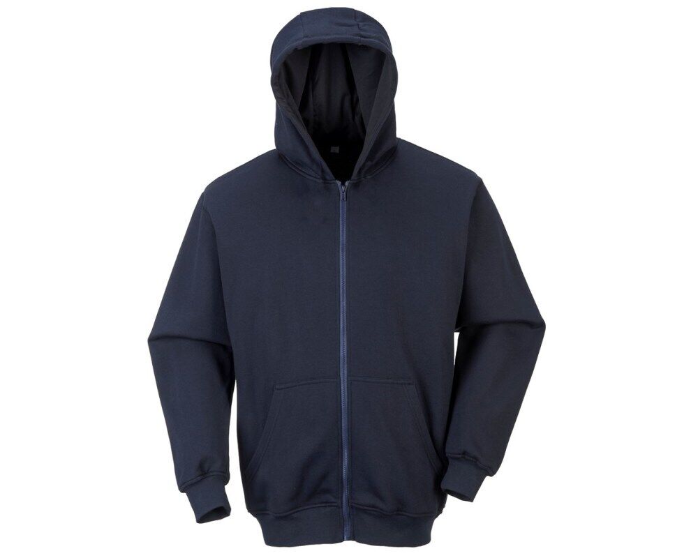 Portwest Navy Fire Resistant Zipper Front Hooded Sweatshirt - Large