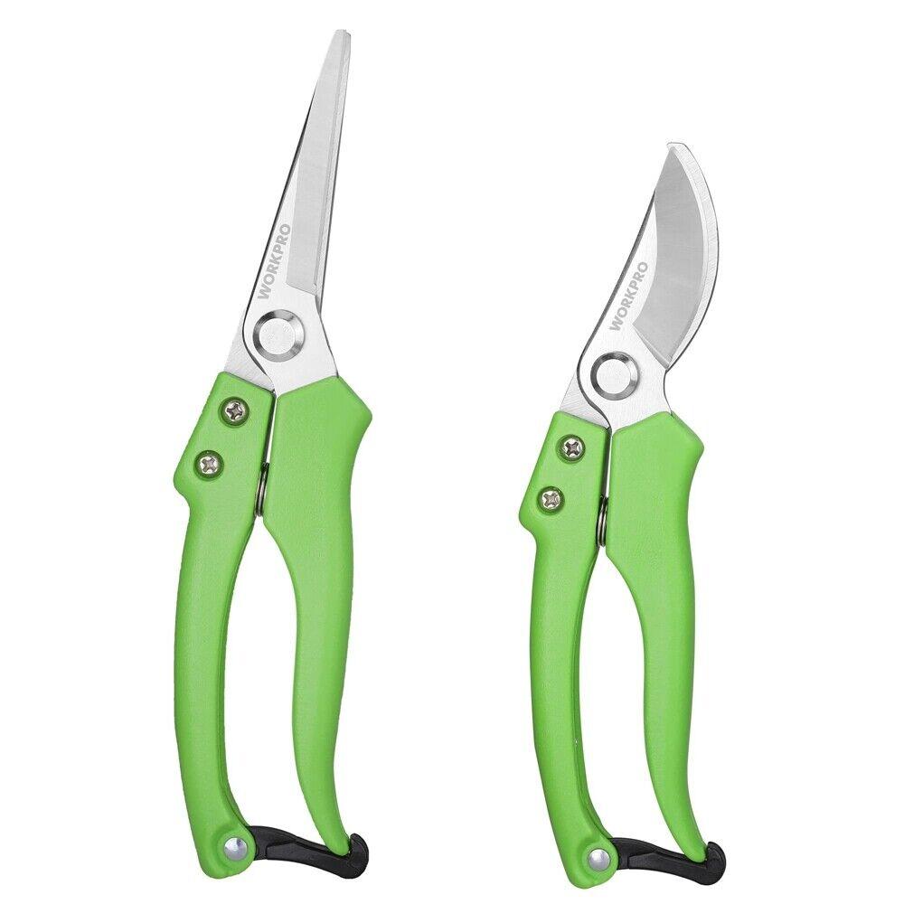 WORKPRO 2PCS Garden Clippers Garden Scissors 8.5'' Straight Blade Shear 8" Bypass Pruner