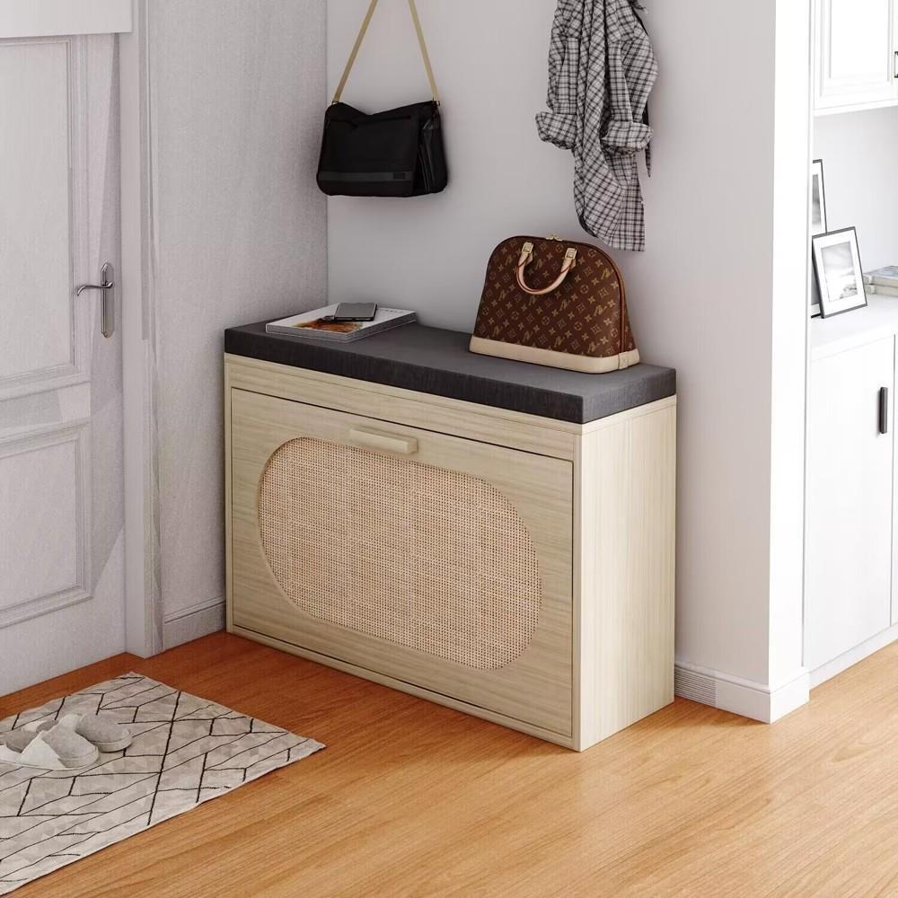 Great Choice Products Entryway Rattan Storage Shoe Bench Ottoman Cabinet For Hallway Bedroom Indoor