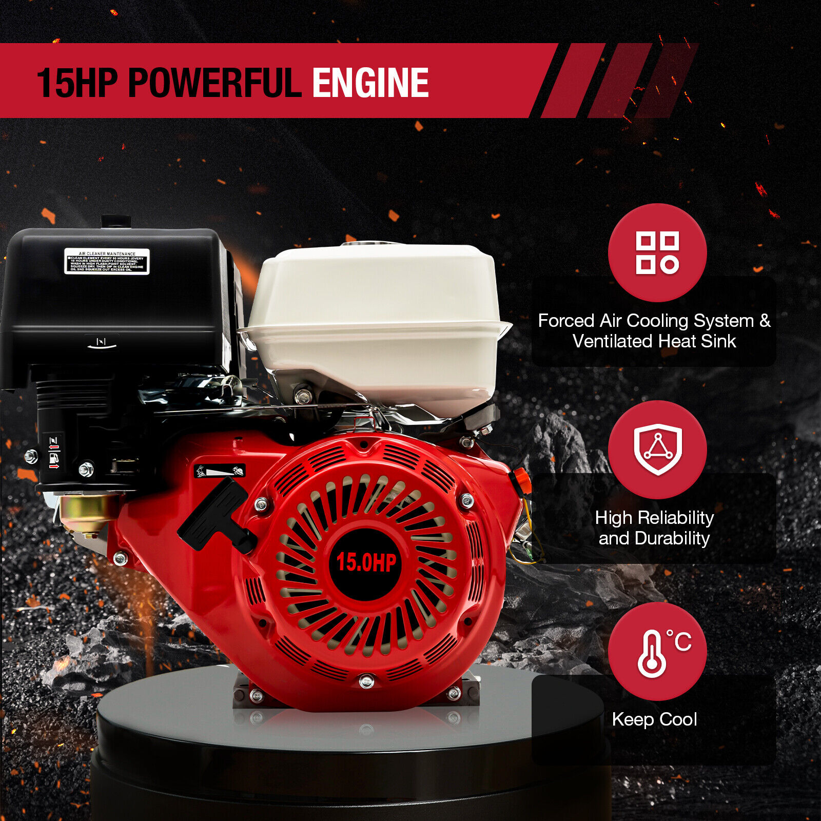 Great Choice Products 420Cc 15Hp 4-Stroke Ohv Gas Engine Horizontal Motor Air Cooled Recoil Start Usa