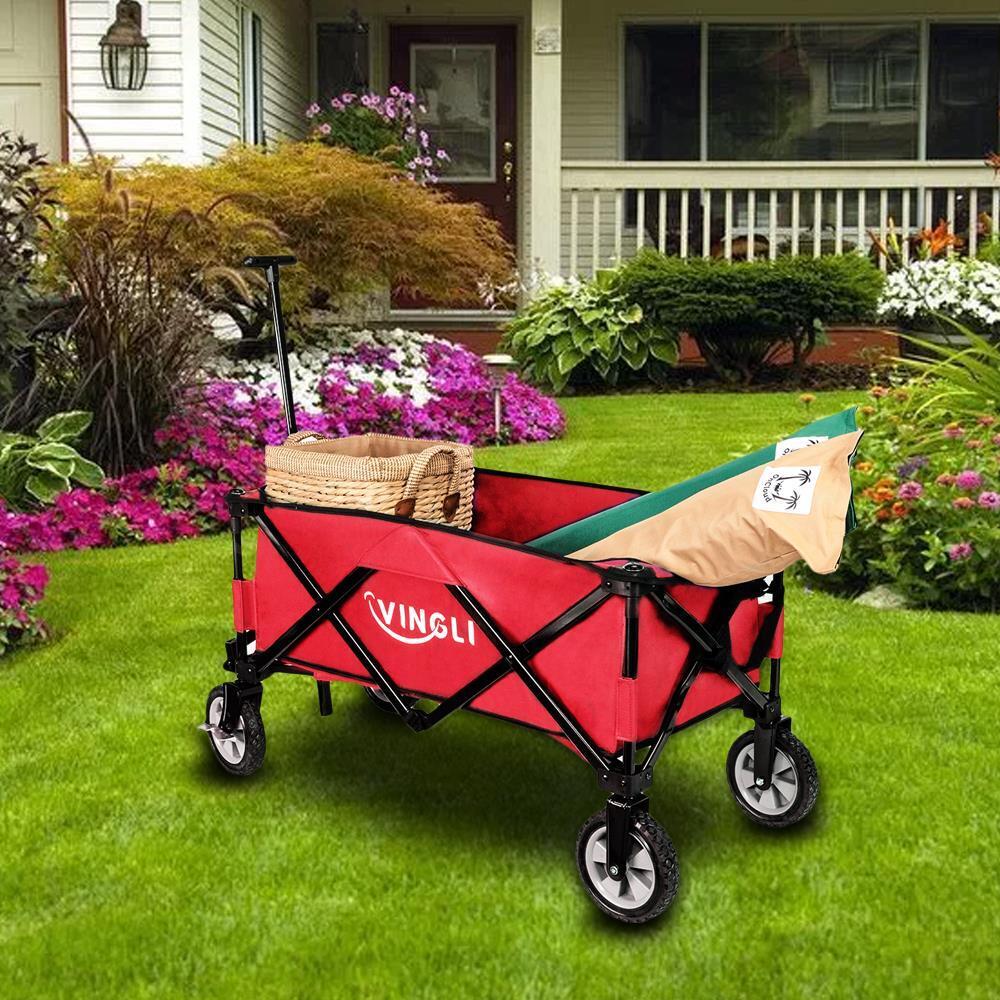 Great Choice Products Collapsible Utility Wagon Folding Garden Beach Sports Shopping Cart Steel Frame