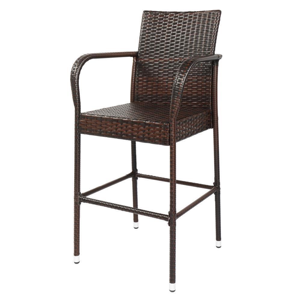 Great Choice Products 2 Pieces Rattan Wicker Bar Stool Furniture Chair With Armrest Outdoor Backyard