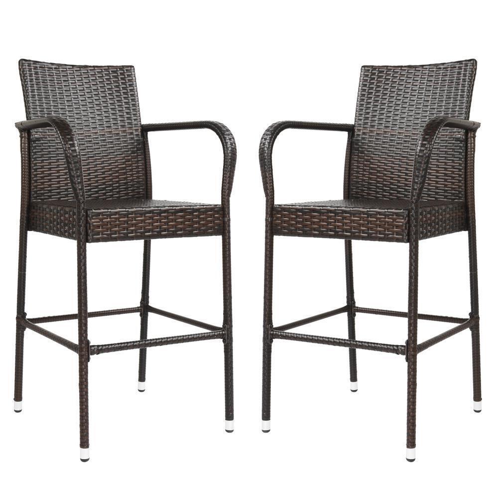 Great Choice Products 2 Pieces Rattan Wicker Bar Stool Furniture Chair With Armrest Outdoor Backyard