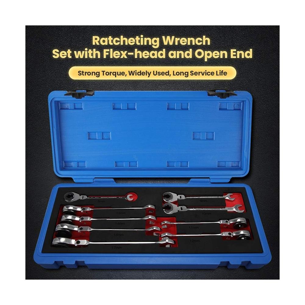 Great Choice Products Ratcheting Wrench Set With Open Flex-Head,Metric Tubing Combination Wr...
