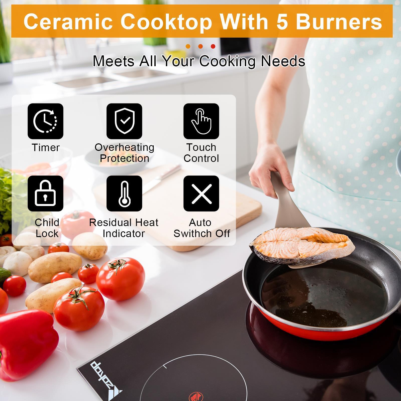 Great Choice Products Built-In Electric Stove Top Sensor Touch 30'' 7600W Cooktop 5 Burner Timer