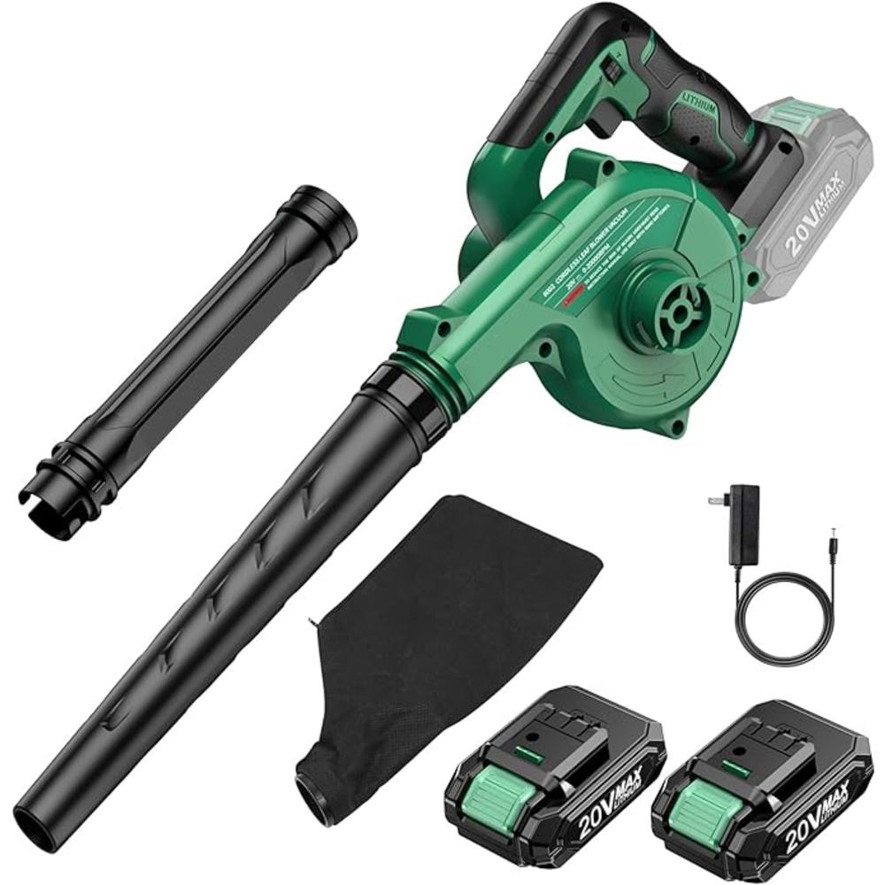 GCP Products Cordless Leaf Blower & Vacuum with 2 X 2.0 Battery & Charger, 2-in-1 20V Leaf Blower Cordless, 150CFM Lightweight Mini Cordless