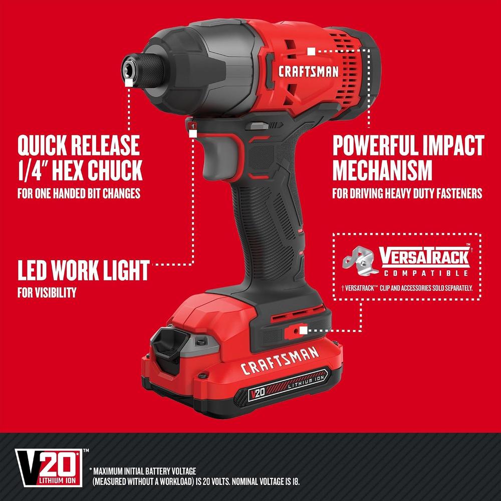 CRAFTSMAN V20 MAX Cordless Drill and Impact Driver, Power Tool Combo ...