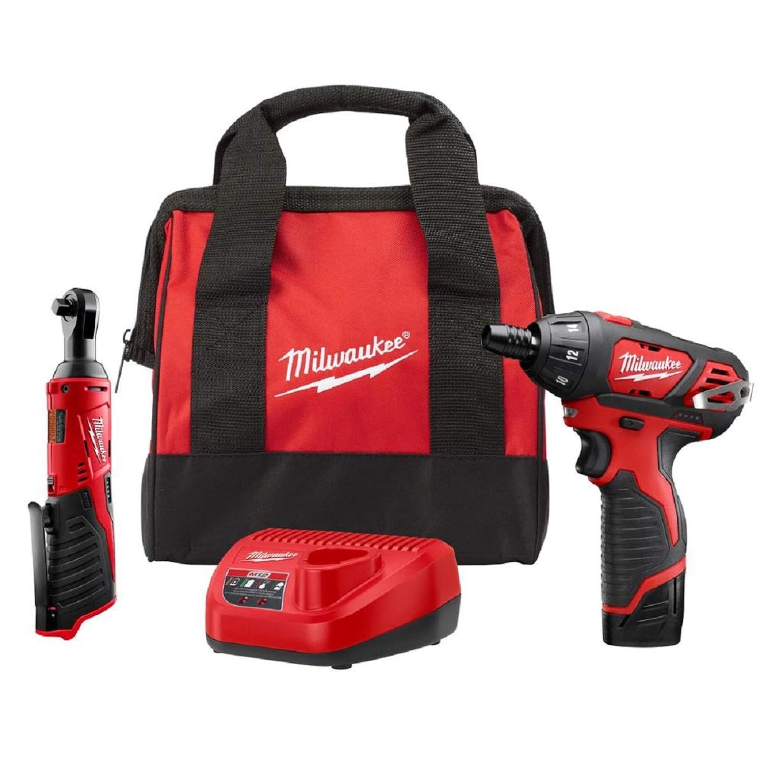 Milwaukee M12 12-Volt Lithium-Ion Cordless 3/8 in. Ratchet and Screwdriver Combo Kit (2-Tool) with Battery, Charger, Tool …