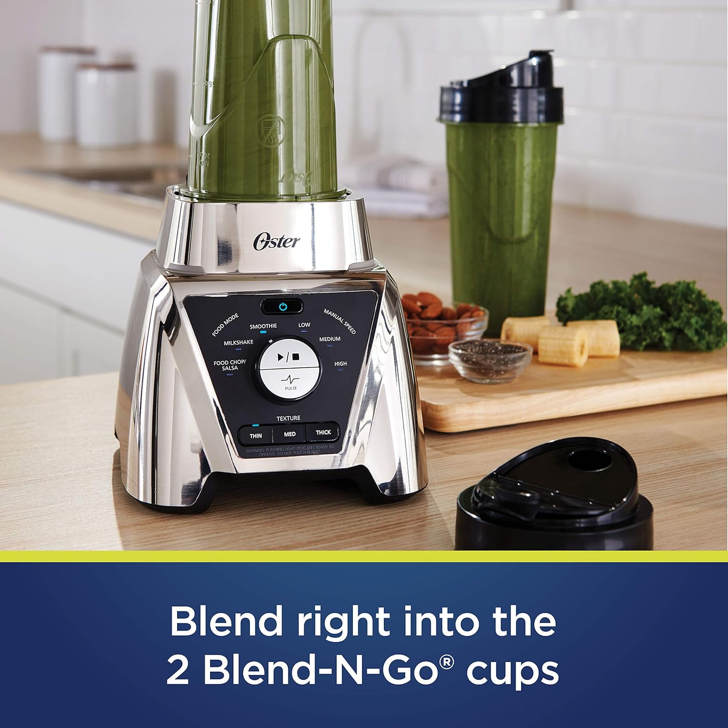 Oster BLSTTS-CB2-000 Pro Blender with Texture Select Settings, 2 Blend-N-Go Cups and Tritan Jar, 64 Ounces, Brushed Nickel…