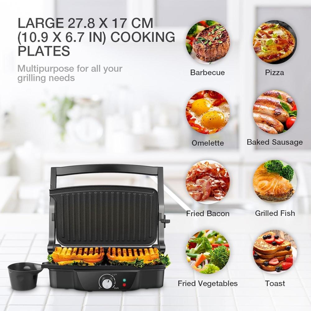 Great Choice Products Panini Maker, 4 Slice Panini Press Grill, Sandwich Maker Non-Stick Coated Plates, Opens 180 Degrees For Panini