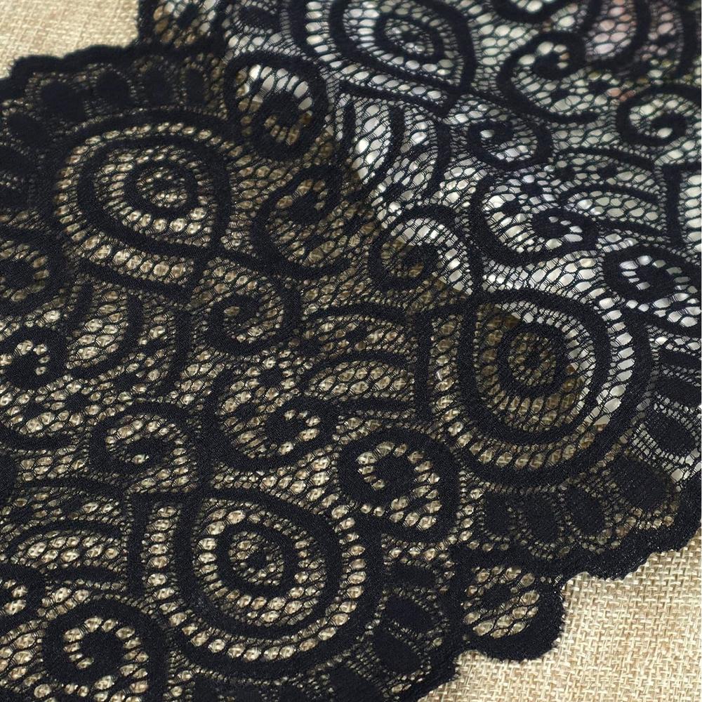 Great Choice Products Black Wide Elastic Lace Trim For Sewing Lace Ribbon Lace Fabric By The Yard Stretch Lace Trim (Black, 6.2 Inch×5 Yards)