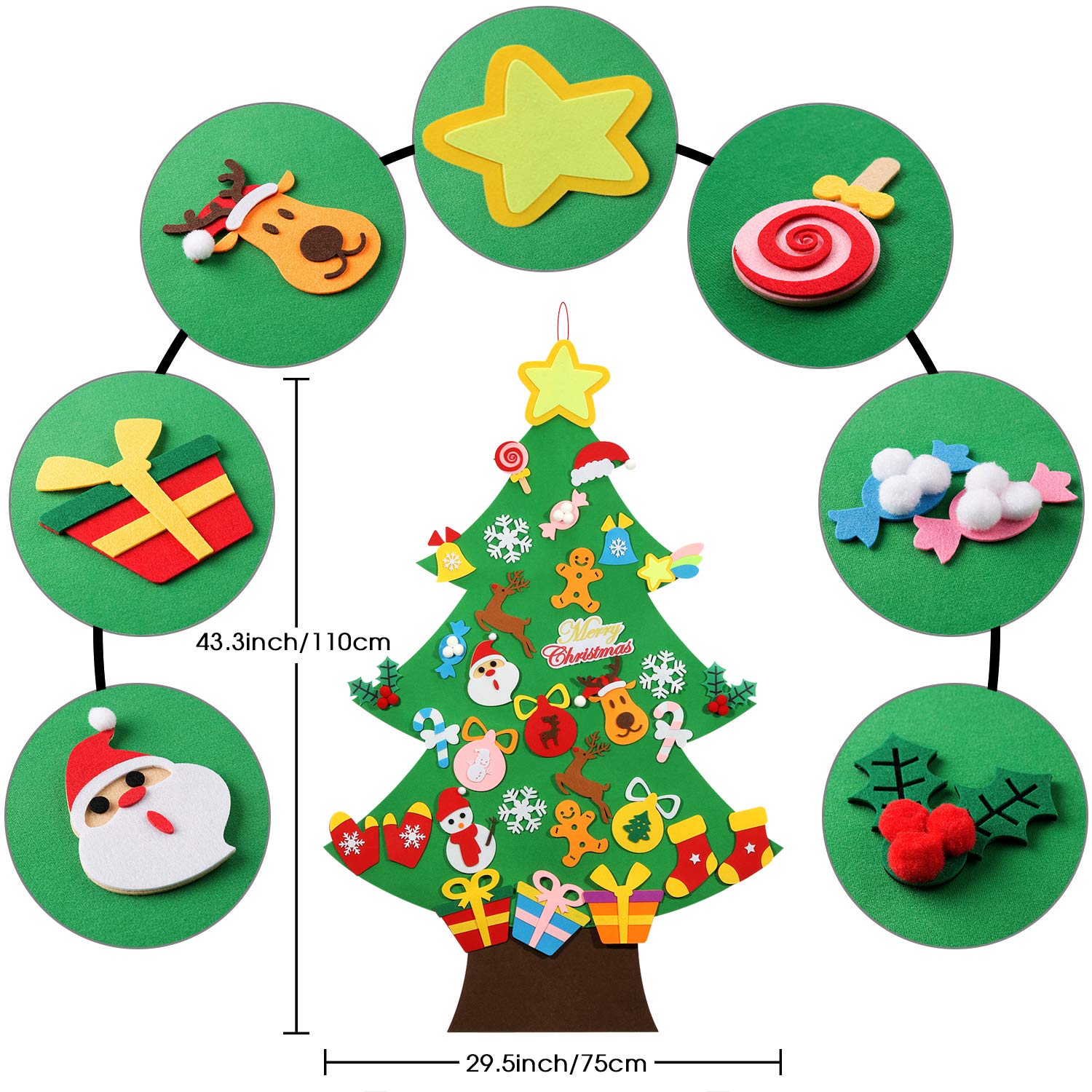 Great Choice Products Felt Christmas Tree - 3.6 Ft 3D Diy Set For Kids With 36 Pieces Of Ornament Decor, Wall Hanging Christmas Tree Decorations…