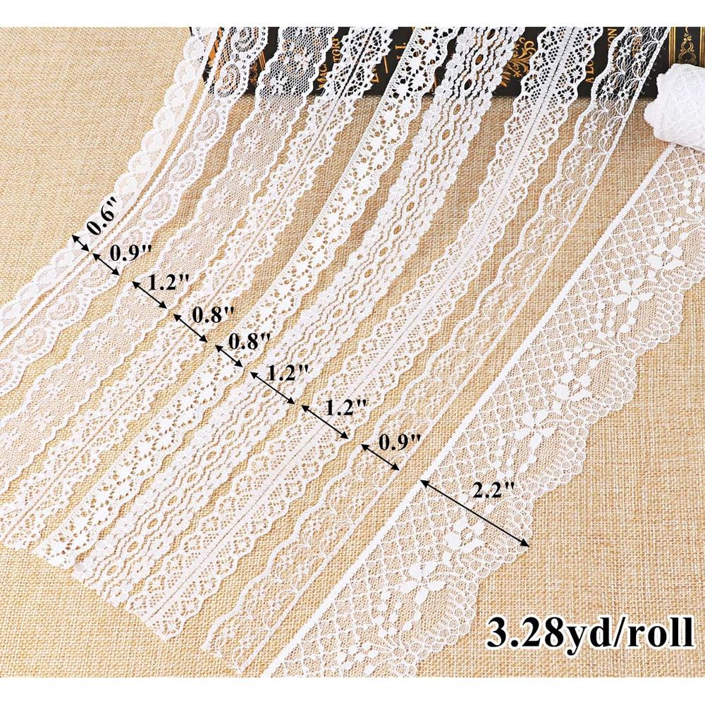 Great Choice Products White Lace Ribbon 14 Rolls Lace Trims 0.6 To 2.1 Inch Cream Lace With Assorted Pattern For Sewing And Crafts, 3.28 Yards E…