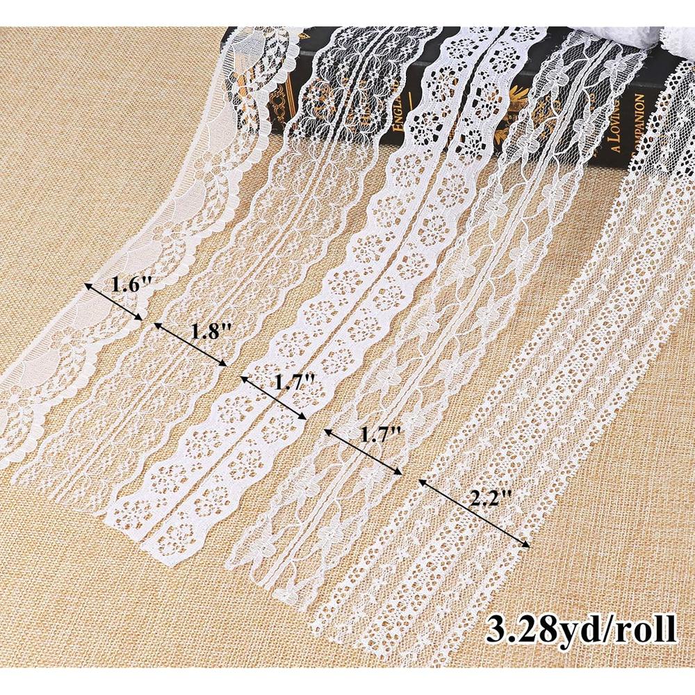 Great Choice Products White Lace Ribbon 14 Rolls Lace Trims 0.6 To 2.1 Inch Cream Lace With Assorted Pattern For Sewing And Crafts, 3.28 Yards E…