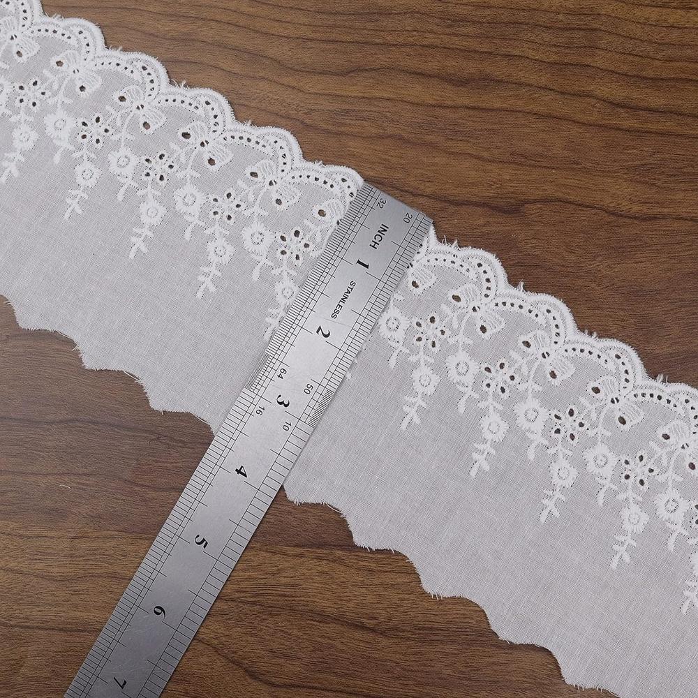 Great Choice Products Eyelet Lace Trim Ivory White Cotton Lace Trim Lace Fabric For Sewing Embroidery Lace Trim For Home Decor Supply 3.5'' Wide…