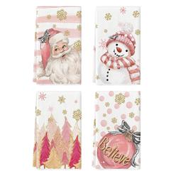 Great Choice Products Pink Santa Claus Snowman Ball Christmas Kitchen Towels Dish Towels, 18X26 Inch Seasonal Winter Xmas Decoration Hand Towels…