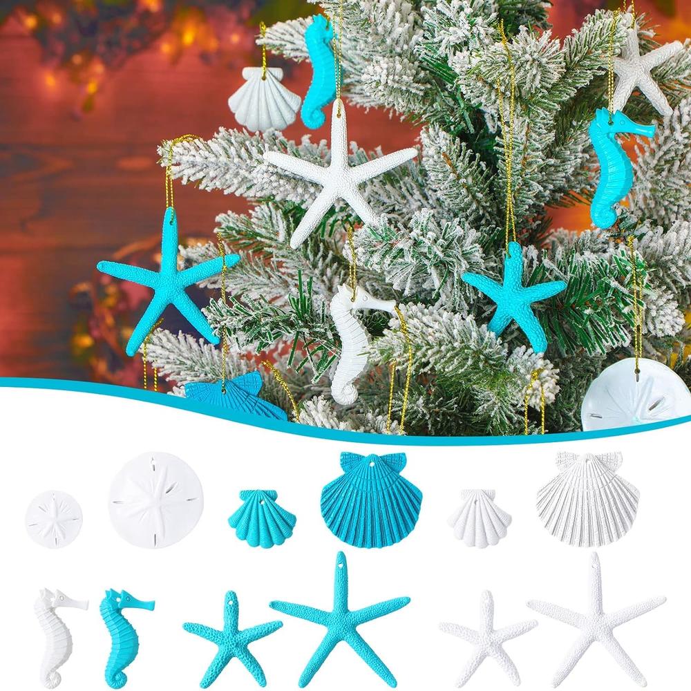 Great Choice Products 26 Pcs Resin Starfish Ornaments, Decorations, Sand Beach Ocean Themed Christmas Ornaments Seashell Decor For Christmas Tre…
