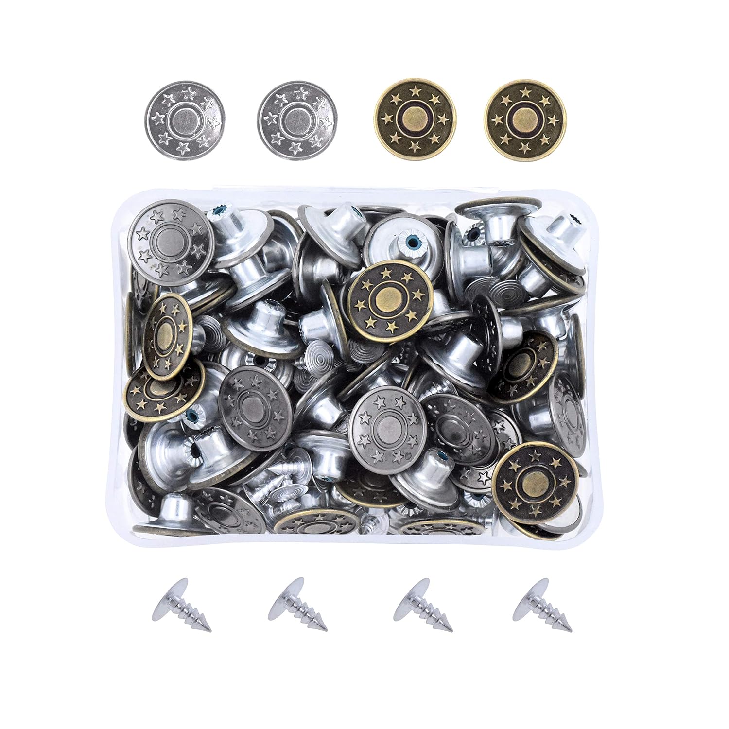 Great Choice Products Jean Button Replacement Tack Button With Rivet Kit For Pants Suspenders Jackets Shorts Overalls 17Mm 80 Sets Antique Brass…