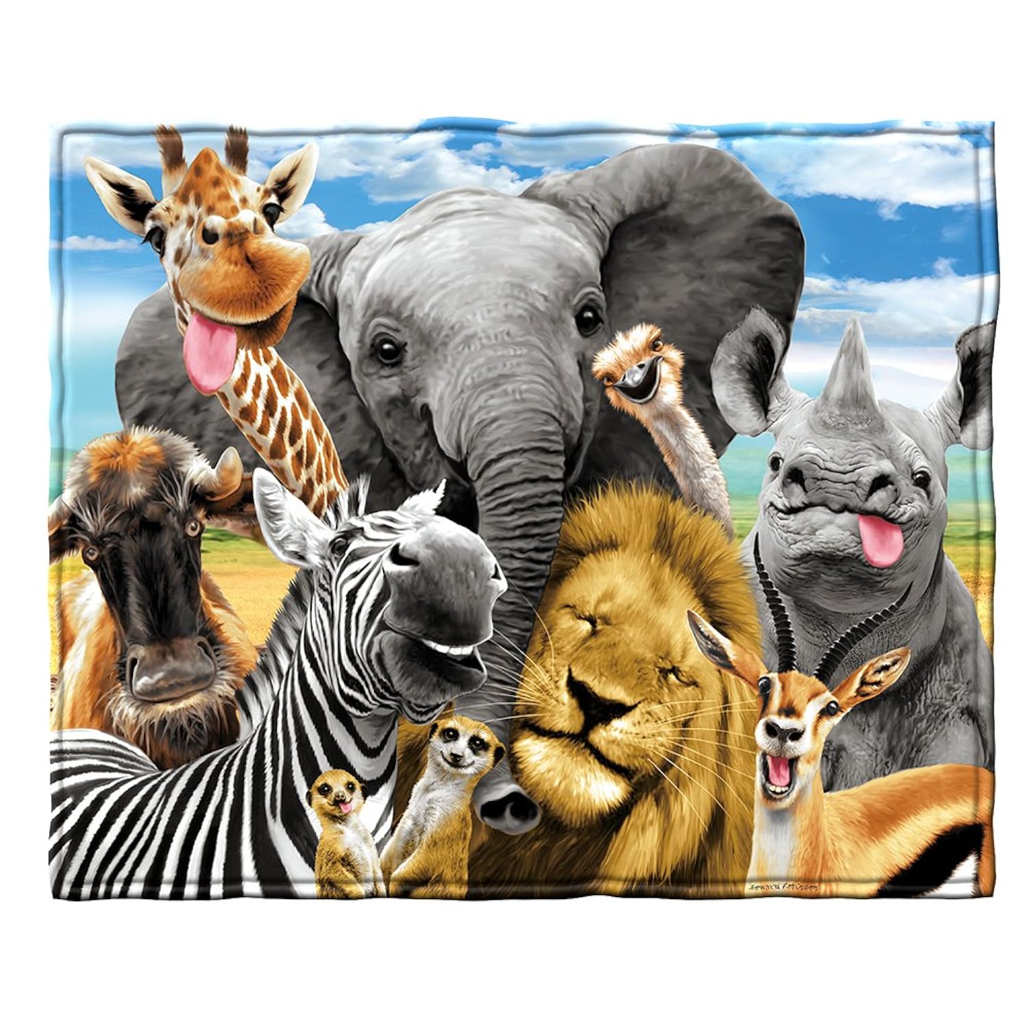 Great Choice Products Selfie Safari Animals Fleece Blanket For Bed, 50" X 60" African Fleece Throw Blanket For Women, Men And Kids - Super Soft …