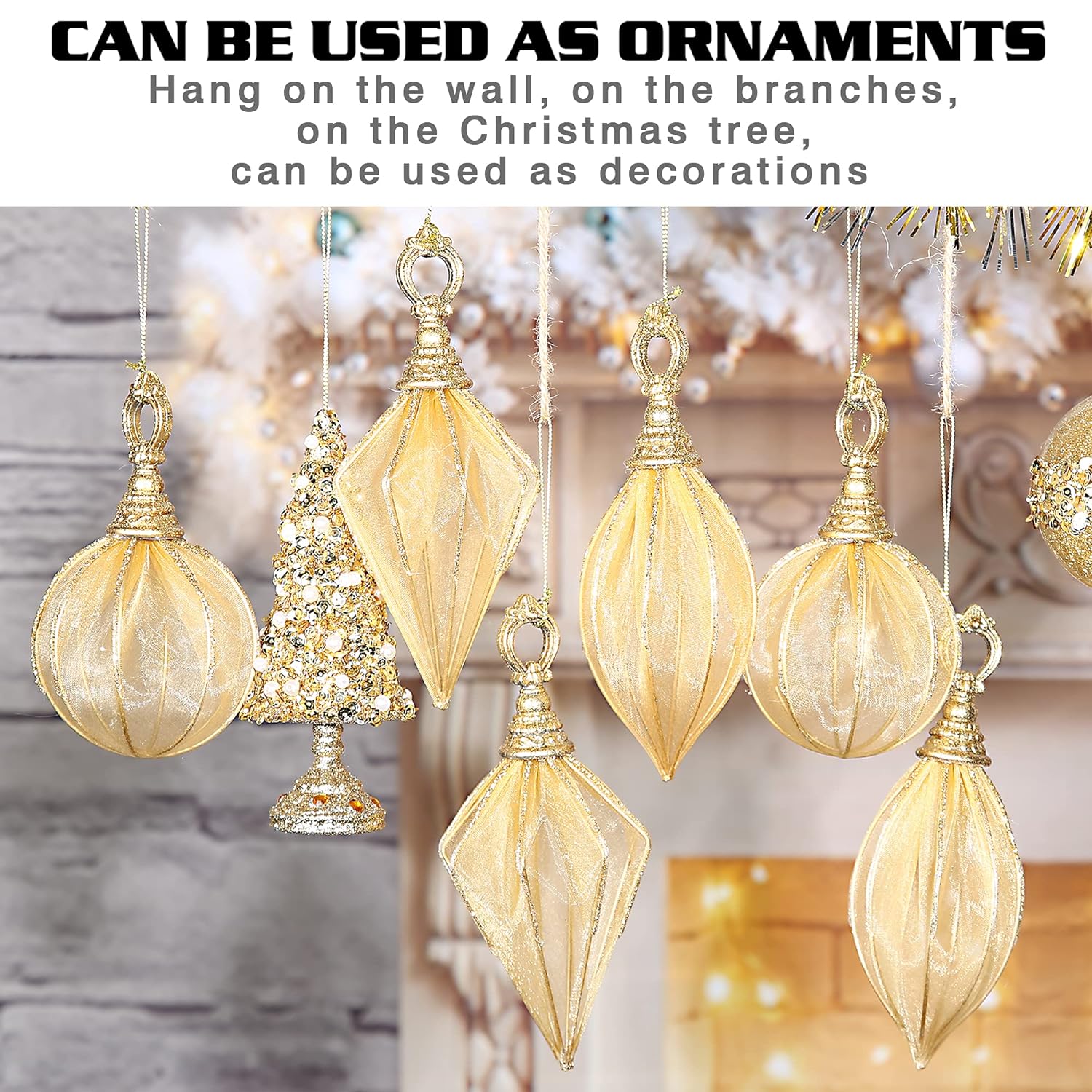Great Choice Products Christmas Ball Ornaments, 6Pc Set Gold Rugby,Round Ball, Diamond Pendant Christmas Decorations Hanging For Xmas Tree Decor…