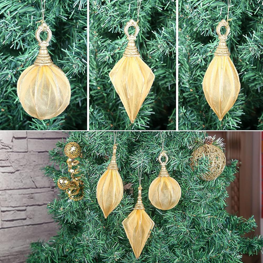 Great Choice Products Christmas Ball Ornaments, 6Pc Set Gold Rugby,Round Ball, Diamond Pendant Christmas Decorations Hanging For Xmas Tree Decor…