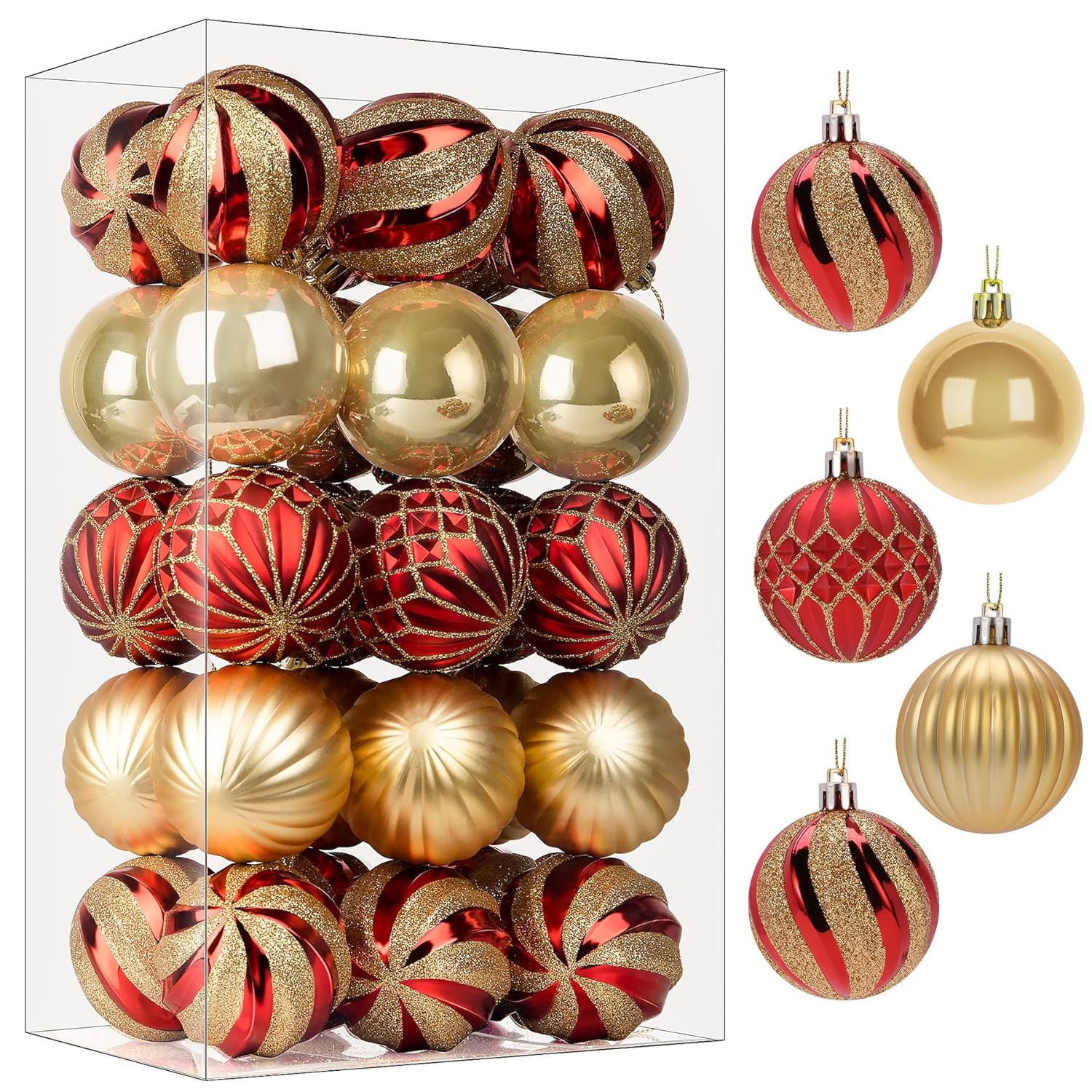 Great Choice Products 30Ct 2.36 Inch Christmas Tree Balls Ornaments, Colored Shatterproof Plastic Decorative Baubles For Xmas Tree Decor Holiday…