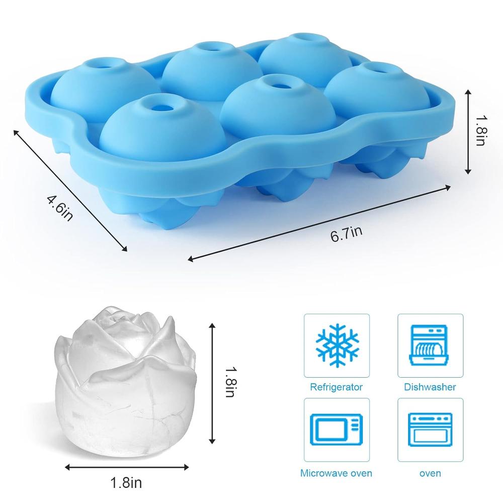 Great Choice Products Ice Cube Tray, Rose Ice Cube Trays, 6 Cavity Silicone Rose Ice Ball Maker, Easy Release Large Ice Cube Form For Chilling C…