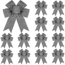 Great Choice Products 12 Pieces Christmas Tree Bow Buffalo Plaid Bow Black And White Stripe Bow Christmas Wreath Bow Craft For Christmas Tree De…