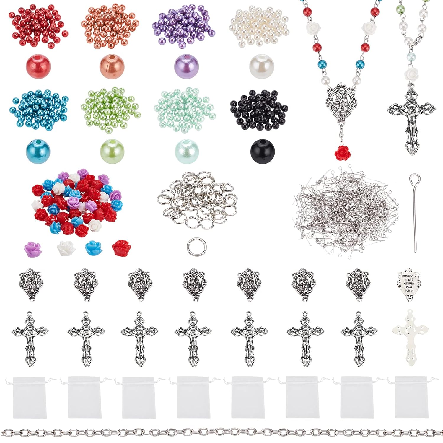 Great Choice Products Rosary Necklace Making Kit Rosary Prayer Making Supplies First Communion Necklace Set Pearl Beads Cross Beads Kit For Rosa…