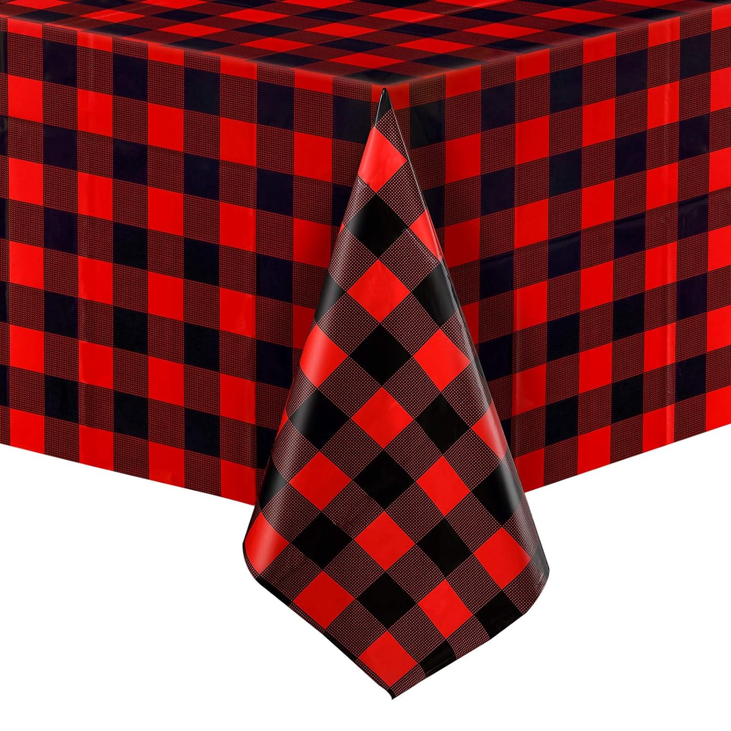 Great Choice Products Christmas Plastic Buffalo Plaid Tablecloth Red And Black Buffalo Checked Tablecloth Picnic Tablecloth Holiday Cottage Deco…