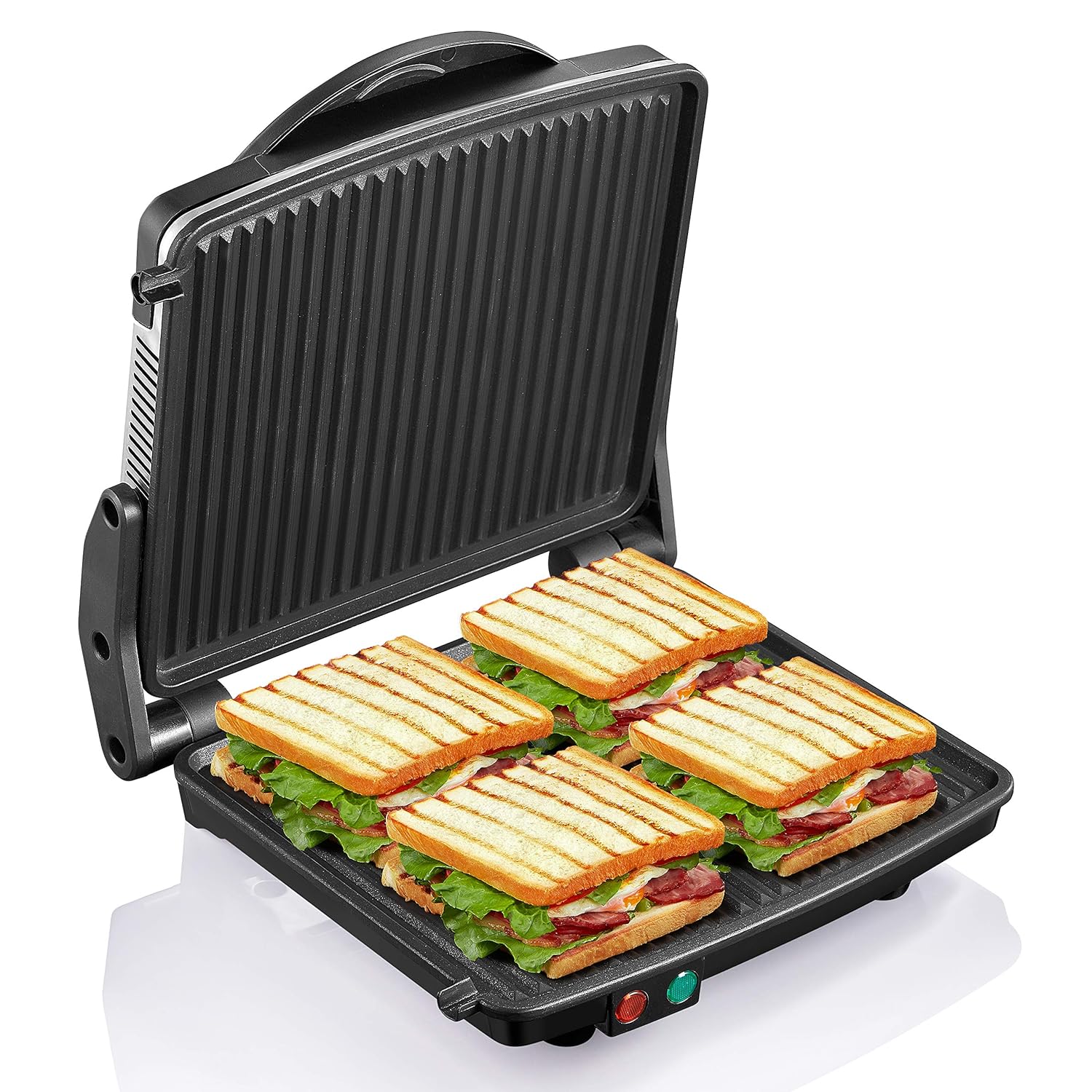 Great Choice Products Panini Press Grill, Gourmet Sandwich Maker Non-Stick Coated Plates 11" X 9.8", Opens 180 Degrees To Fit Any Type Or Size O…