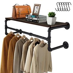 Great Choice Products Clothes Rack With Top Shelf, 41In Industrial Pipe Wall Mounted Garment Rack, Space-Saving Display Hanging Clothes Rack, He…