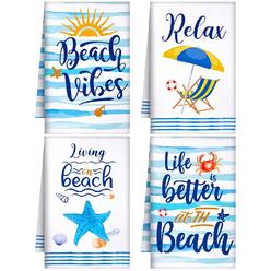 Great Choice Products 4 Pieces Beach Kitchen Towels Beach Holiday Dishcloths Fast Drying Absorbent Baking Dish Towels Blue Coastal Kitchen Towel…