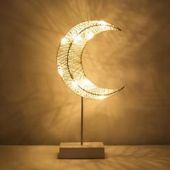 Great Choice Products Decorative Table Lamp, Battery Powered Christmas Moon Shape Ramadan Desk Lamp, Winding Thread Warm Led Crescent Light Xmas…