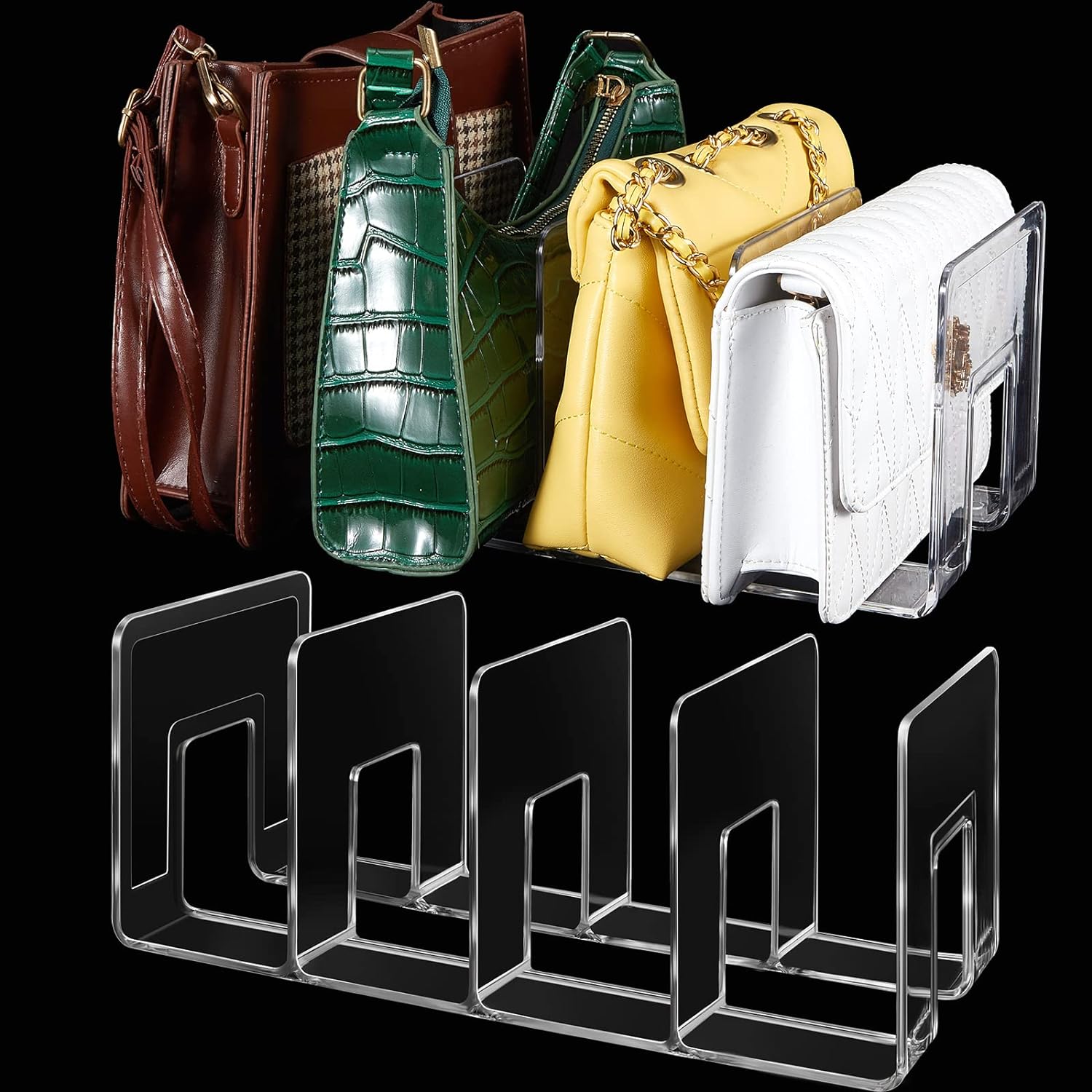 Great Choice Products Clear Plastic Purse Handbag Organizer 4 Sections Bag Closet Shelf Divider Purse Display Stand Handbag Storage Organizer Cl…