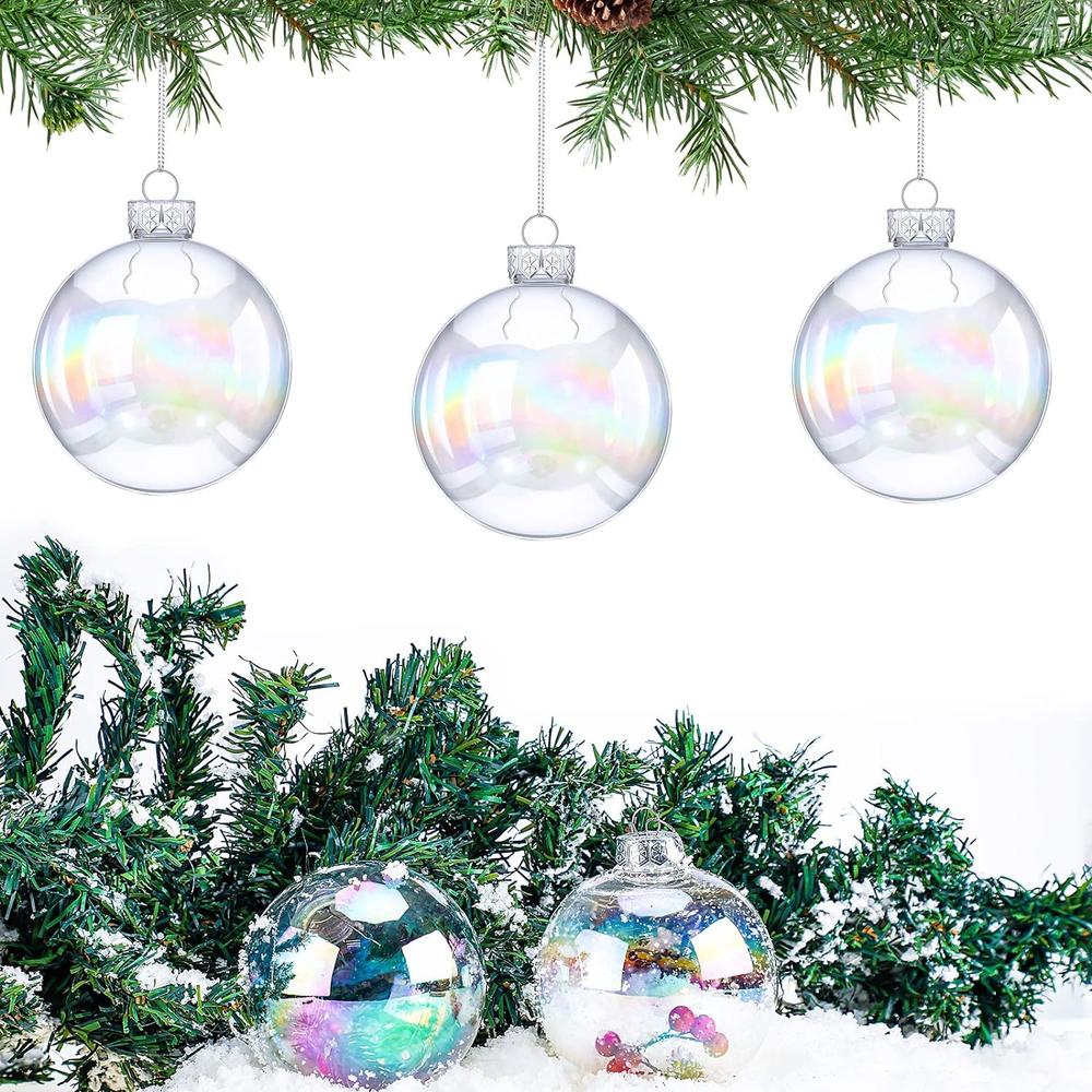 Great Choice Products 12 Pcs 4'' Iridescent Ball Christmas Ornament Christmas Plastic Baubles Clear Iridescent Fillable Ornaments Ball Iridescen…